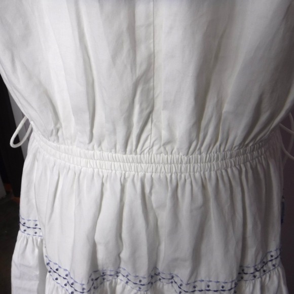 ZARA WOMAN'S EMBROIDERED MIDI DRESS WHITE BLUE GAUZY SLEEVELESS SIZE LARGE - Picture 8 of 15